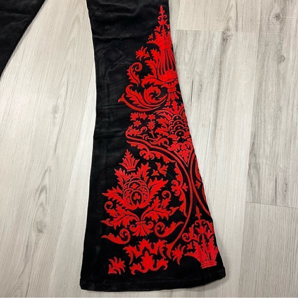Vintage JNCO flare leg pants in black velvet with red gothic velvet bottoms sz 3 - Picture 4 of 13